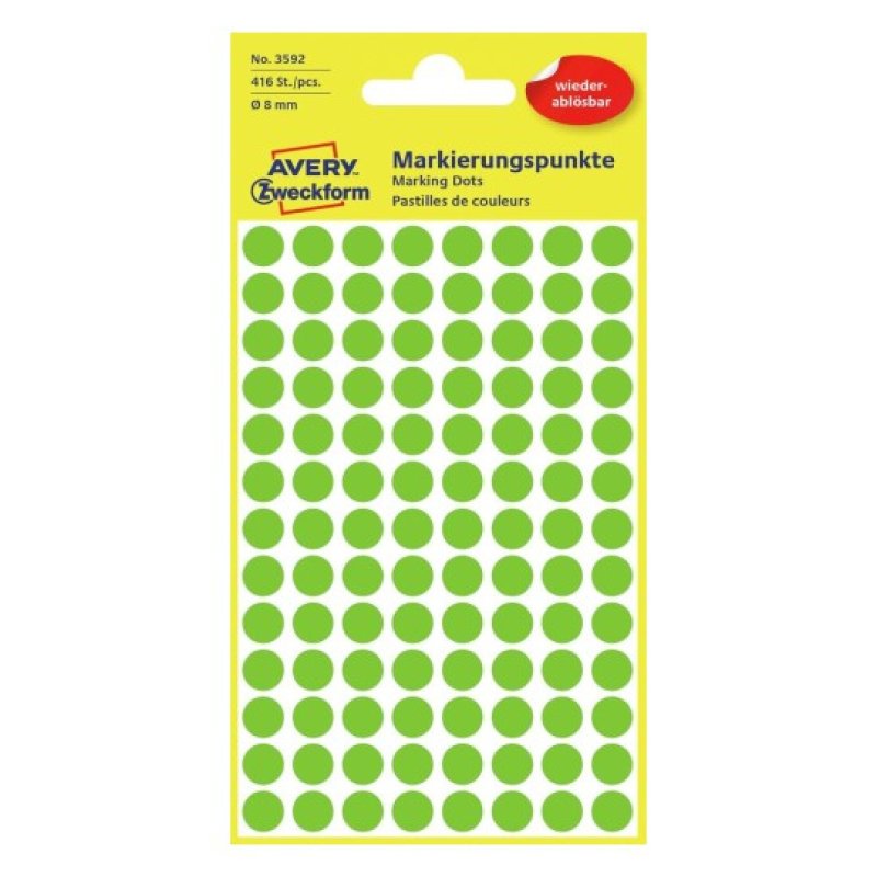Avery 3592 self-adhesive label Round Removable Green 416 pc(s)