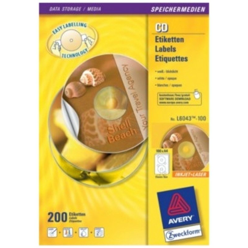 Avery L6043-100 printer label Transparent CD
