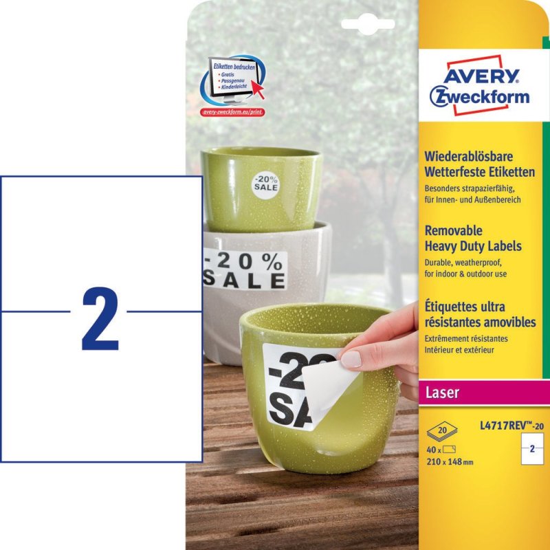 AVERY Zweckform Etiquette, 210 x 148 mm, détachable, blanc