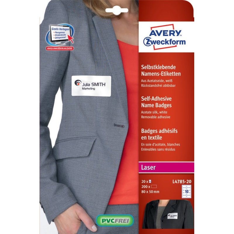 Avery L4785-20 self-adhesive label Rounded rectangle Removable White 200 pc(s)