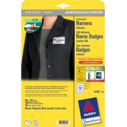 AVERY Zweckform Etiquettes pour badges, 80 x 50 mm, bleu
