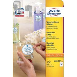 Avery Etiquette produit, blanc, 63,5 x 42,3 mm, Adhésif enlevable