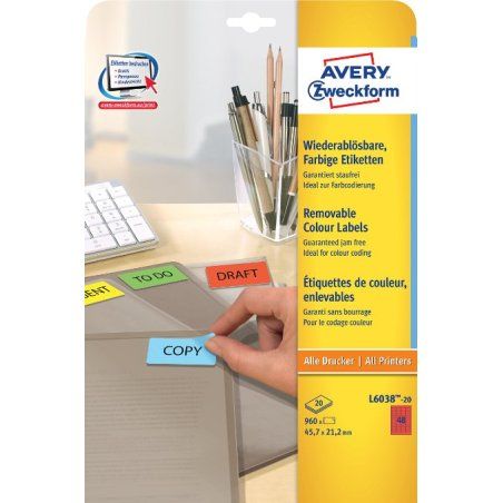 Avery Coloured Mini Labels, Red