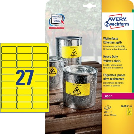 AVERY Zweckform Etiquette film, 63,5 x 29,6 mm, jaune