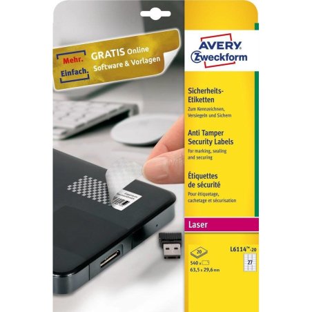 Avery L6114-20 self-adhesive label Rounded rectangle Permanent White 540 pc(s)