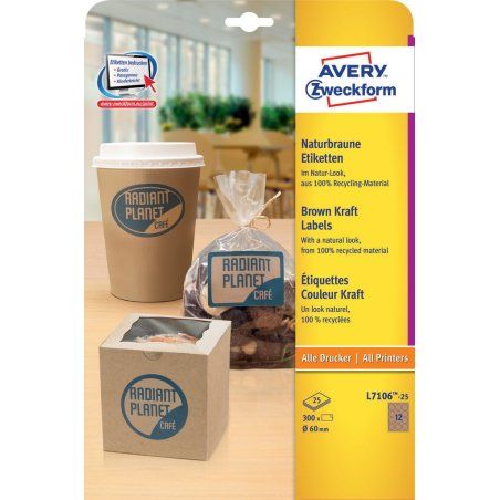 Avery L7106-25 self-adhesive label Circle Permanent Brown 300 pc(s)