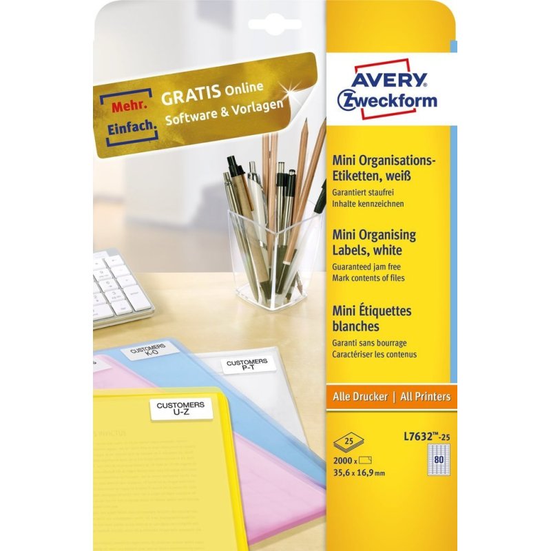 Avery L7632-25 self-adhesive label Rounded rectangle Removable White 2000 pc(s)