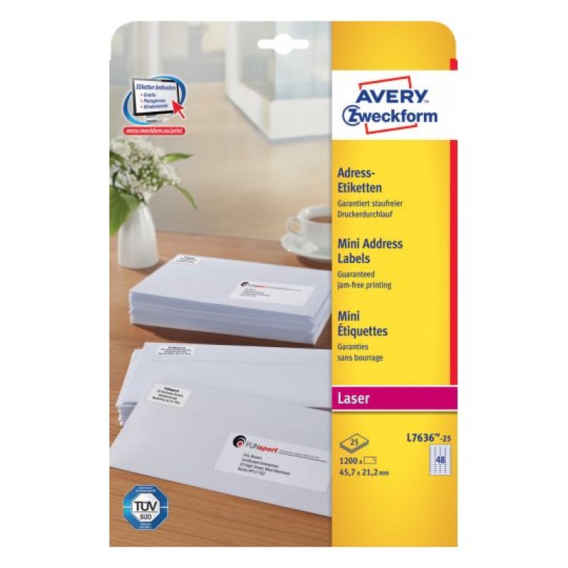 Avery L7636-25 self-adhesive label Rounded rectangle Permanent White 1200 pc(s)