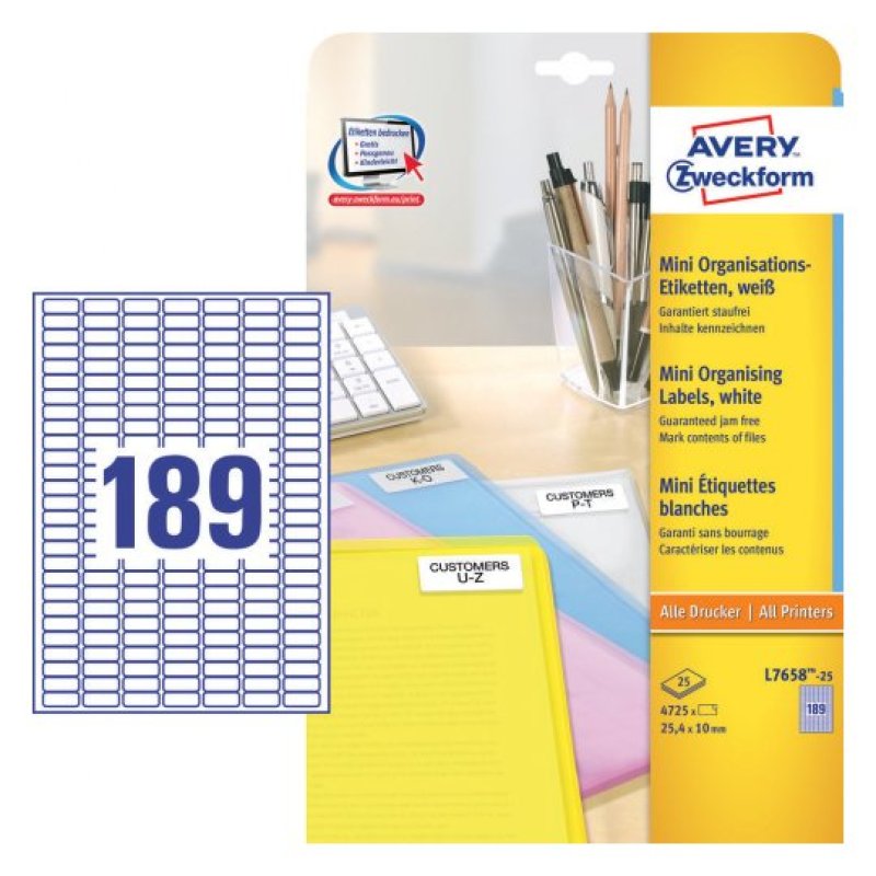 Avery L7658-25 étiquette à imprimer Blanc Imprimante d'étiquette adhésive