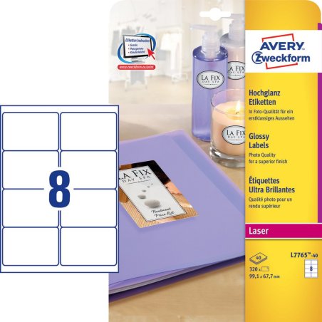 Avery Etiquettes brillantes, blanc, 99,1 x 67,7 mm, Adhésif permanent