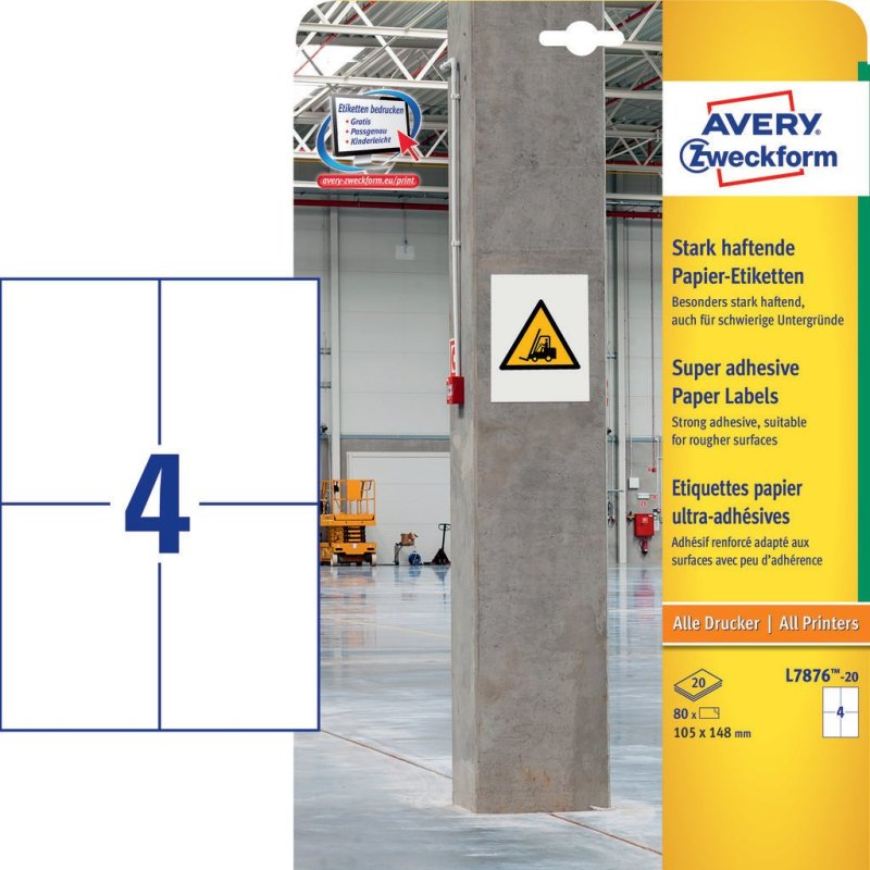 Avery L7876-20 self-adhesive label Rounded rectangle Permanent White 80 pc(s)