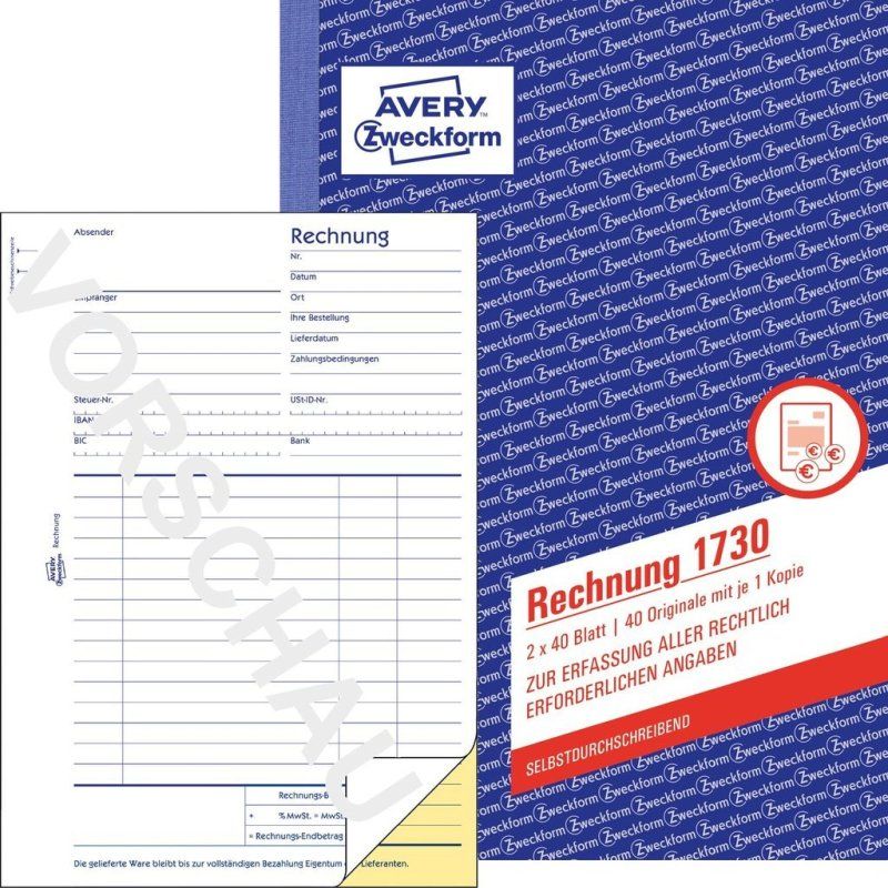 Avery 1730-5 formulaire et livre de comptabilité A5 40 pages