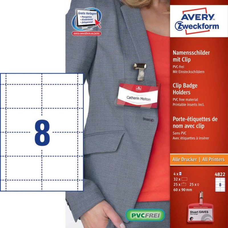 Avery 4822 étiquette non-adhésive 32 pièce(s) Transparent, Blanc Rectangle