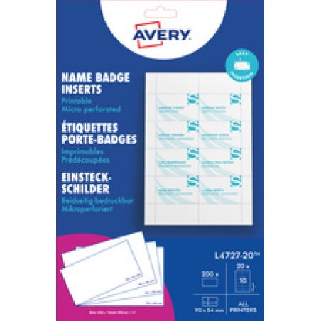 AVERY Insert imprimable pour badge, 86 x 55 mm, blanc