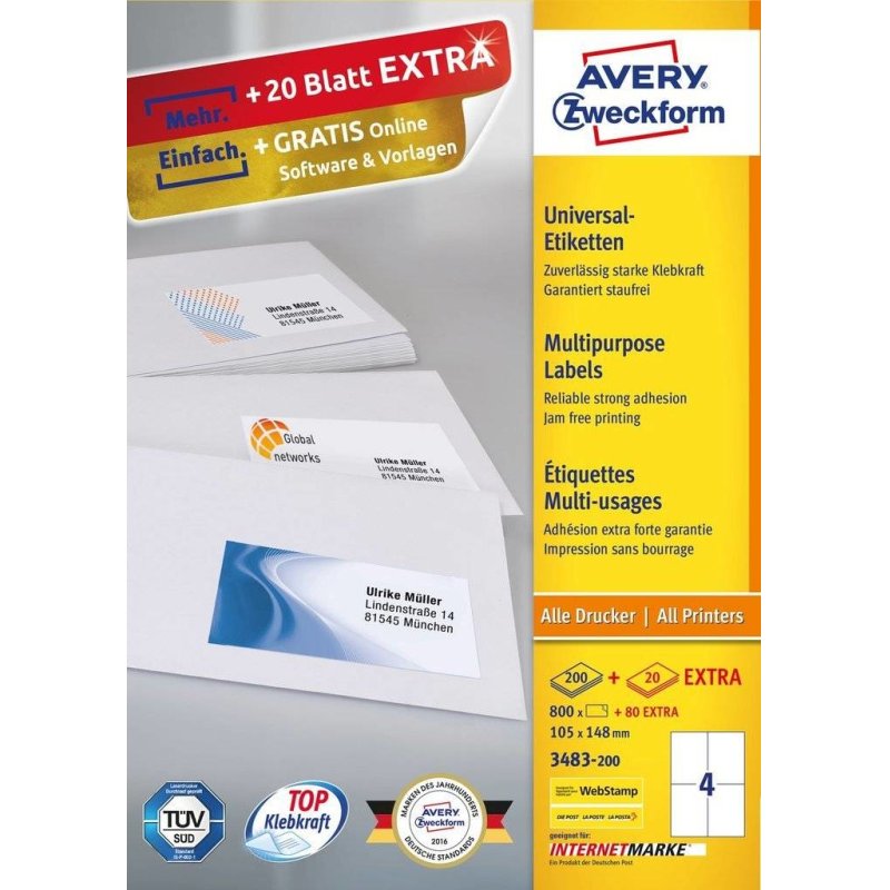 AVERY Zweckform Etiquette universelle, 105 x 148 mm, blanc