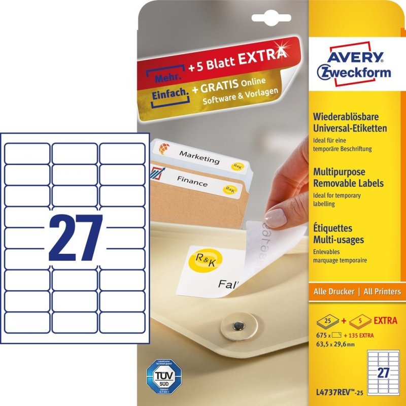 AVERY Zweckform Etiquette universelle, 63,5 x 29,6 mm, blanc