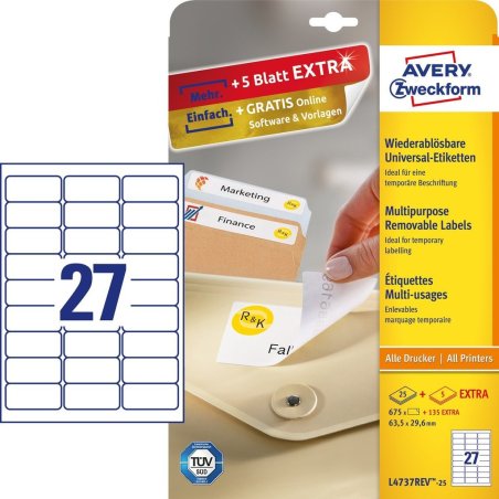 Avery L4737REV-25 self-adhesive label Rounded rectangle Removable White 810 pc(s)