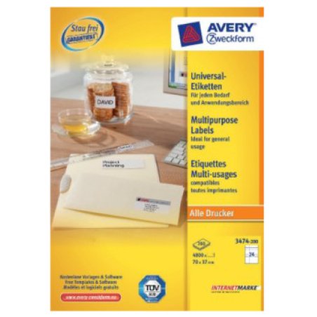 Avery 3474-200 self-adhesive label White 4800 pc(s)