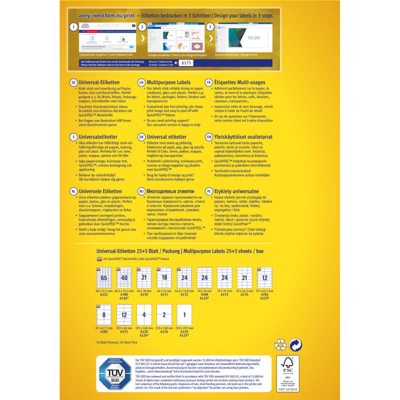 Avery 4781 printer label White Self-adhesive printer label