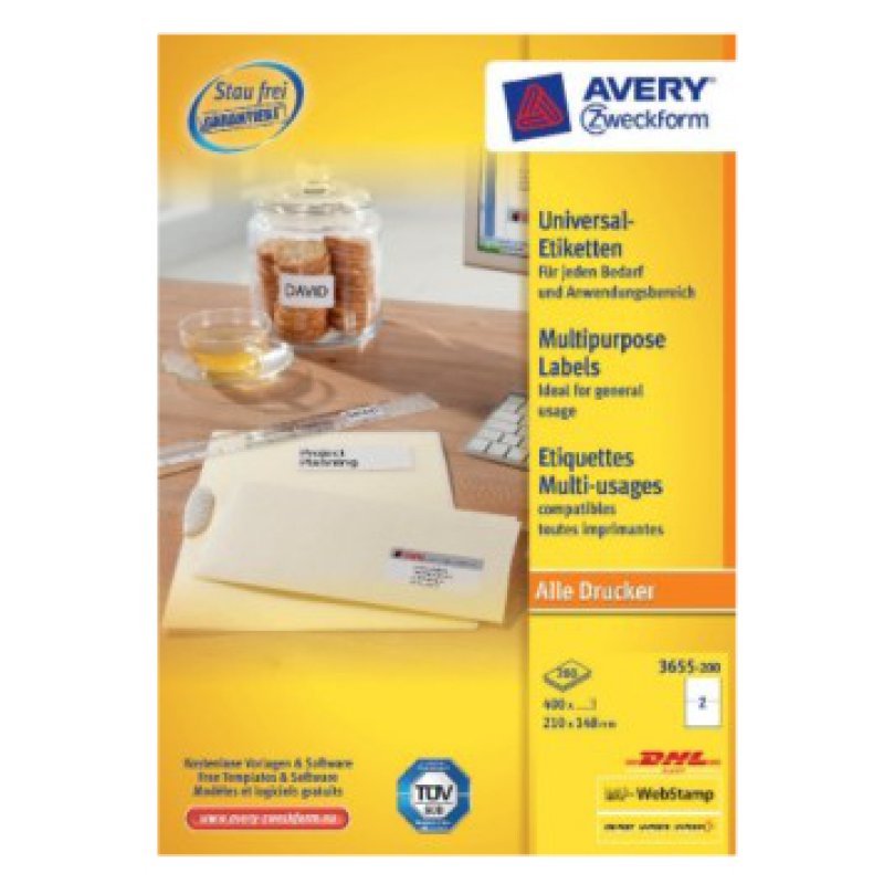 Avery 3655-200 self-adhesive label White 400 pc(s)