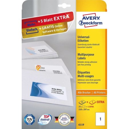 Avery 6119 étiquette auto-collante Rectangle Permanent Blanc 30 pièce(s)