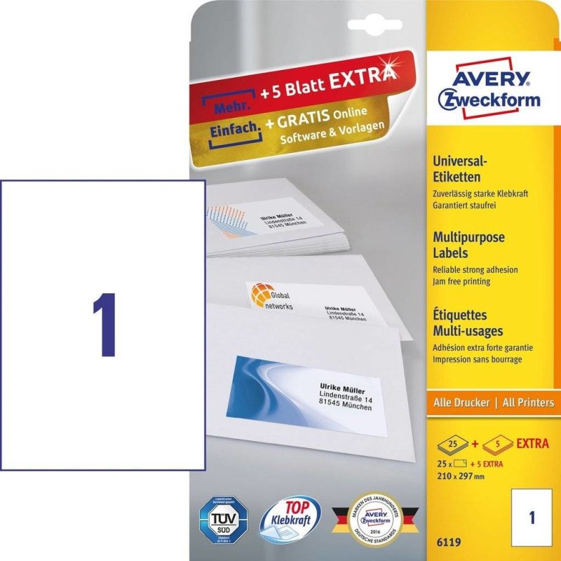AVERY Zweckform Etiquette universelle, 210 x 297 mm, blanc
