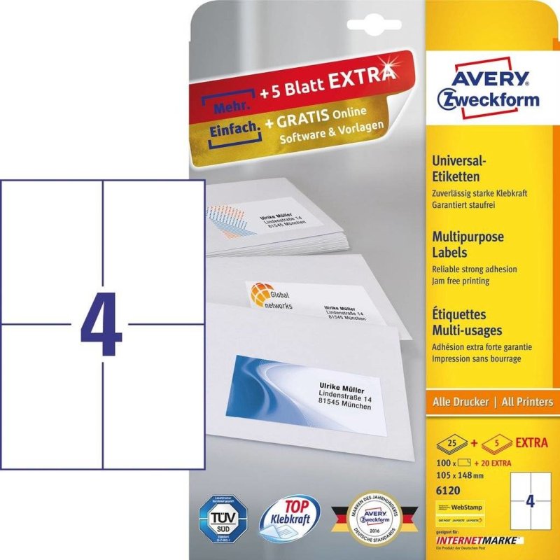 Avery 6120 étiquette auto-collante Rectangle Permanent Blanc 120 pièce(s)