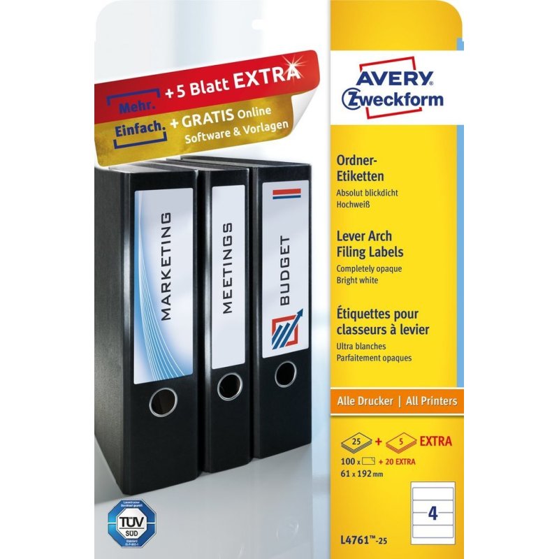 Avery L4761-25 self-adhesive label Rounded rectangle Permanent White 120 pc(s)