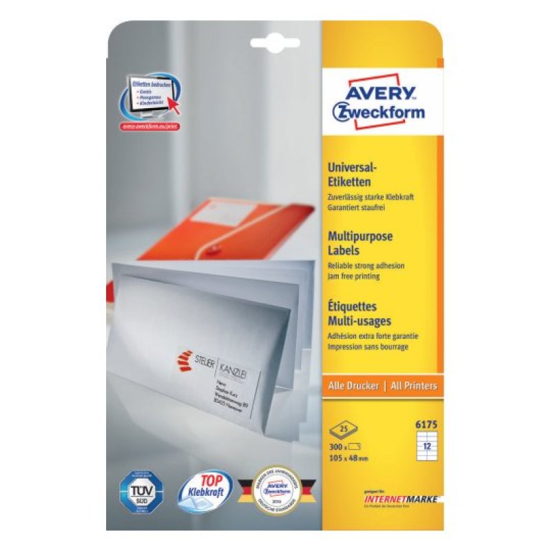 Avery 6175 self-adhesive label Rectangle Permanent White 300 pc(s)
