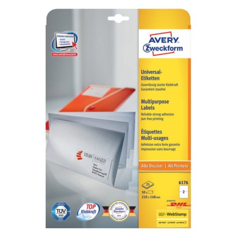 Avery 6176 étiquette auto-collante Rectangle Permanent Blanc 50 pièce(s)