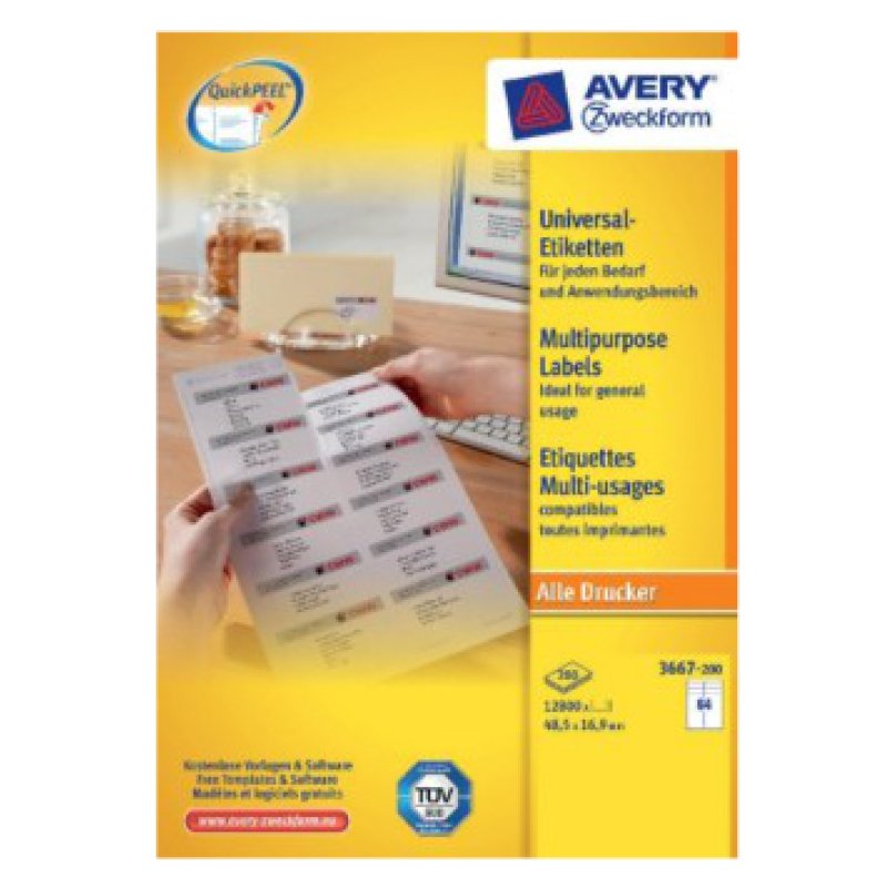 Avery 3667-200 self-adhesive label White 12800 pc(s)