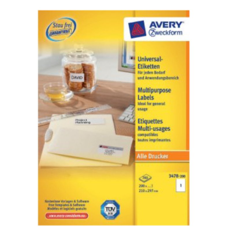 Avery 3478-200 étiquette auto-collante Blanc 200 pièce(s)