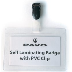 pavo Porte-badge plastifié, avec clip, 54 x 90 mm