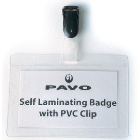 pavo Porte-badge plastifié, avec clip, 54 x 90 mm