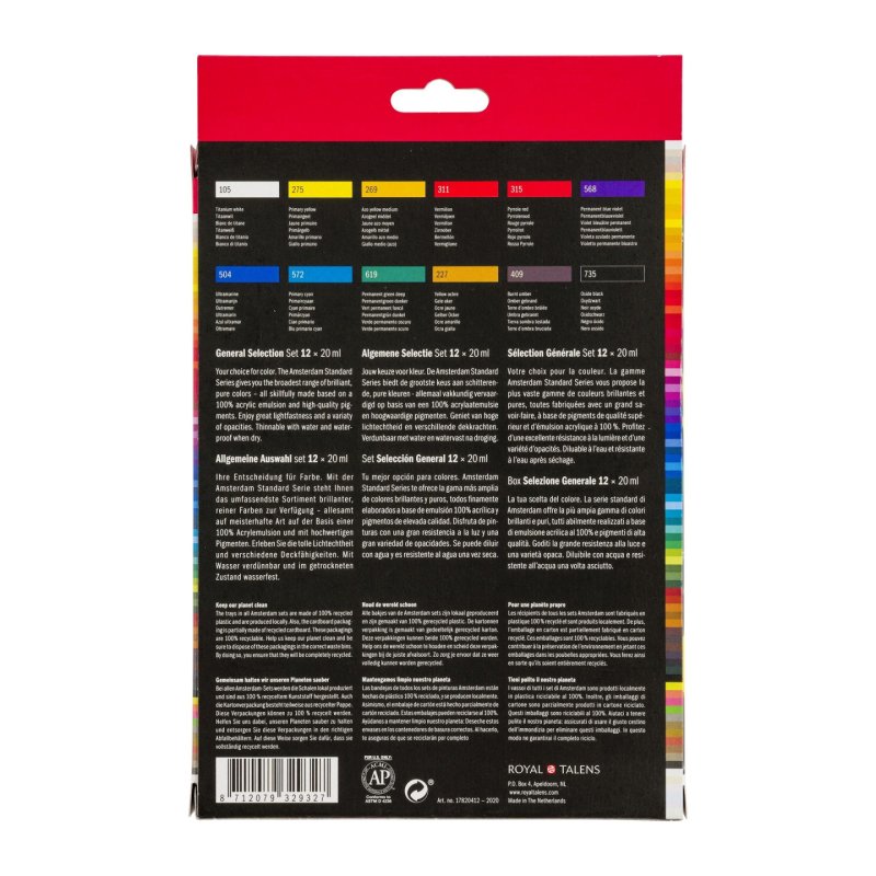Amsterdam 17820412 acrylic paint 20 ml Black, Blue, Brown, Green, Purple, Red, White, Yellow Tube