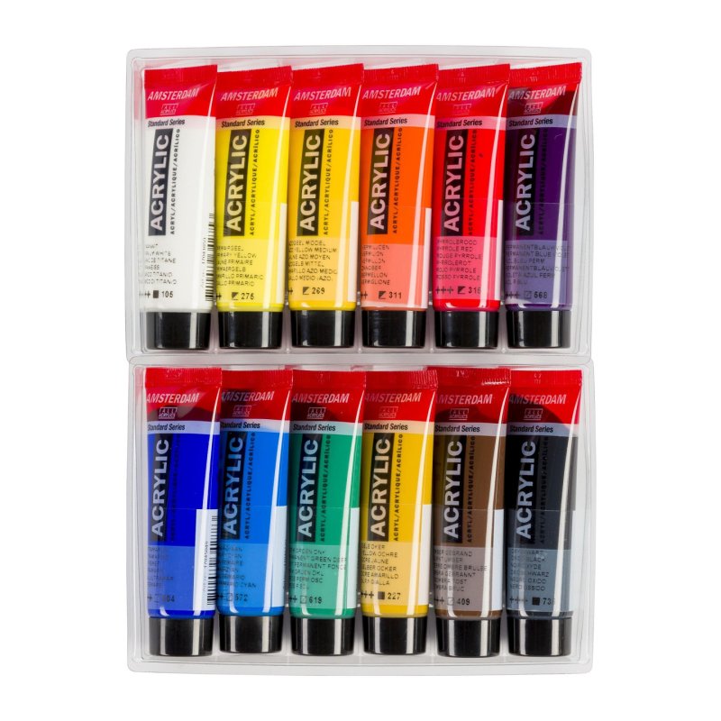 Amsterdam 17820412 peinture acrylique 20 ml Noir, Bleu, Marron, Vert, Violet, Rouge, Blanc, Jaune Tube