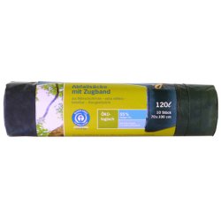 Secolan Sac poubelle à liens coulissants, bleu/noir, 120 l