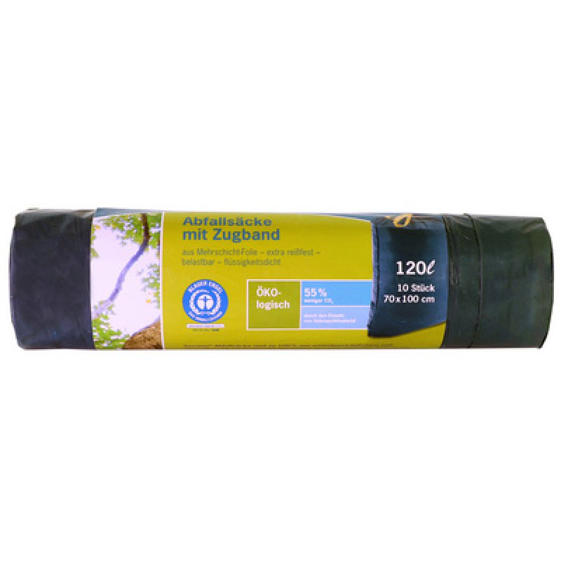 Secolan Sac poubelle à liens coulissants, bleu/noir, 120 l