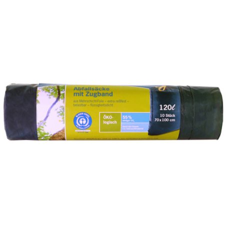 Secolan Sac poubelle à liens coulissants, bleu/noir, 120 l