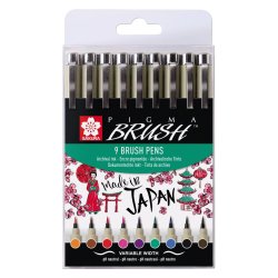 SAKURA Stylo pinceau PIGMA BRUSH, étui de 9, assorti
