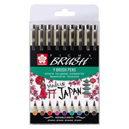 SAKURA Stylo pinceau PIGMA BRUSH, étui de 9, assorti