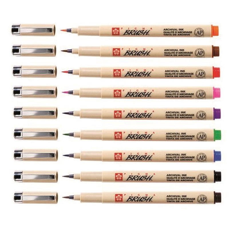 SAKURA Stylo pinceau PIGMA BRUSH, étui de 9, assorti