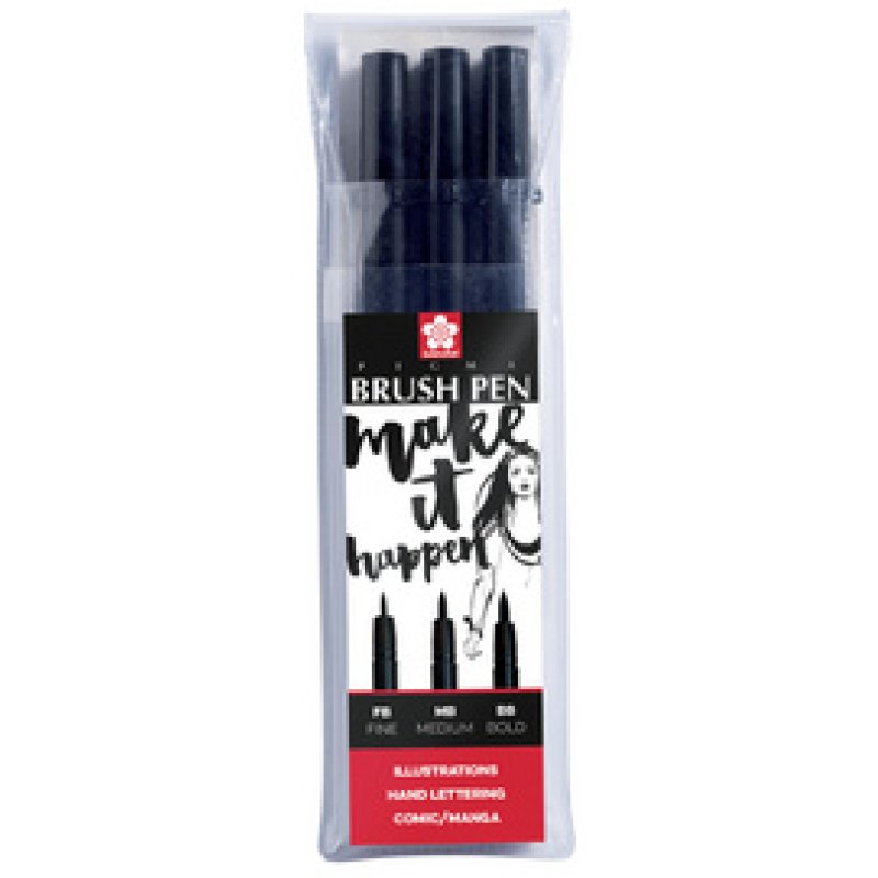 SAKURA Stylo pinceau PIGMA BRUSH, étui de 3, noir