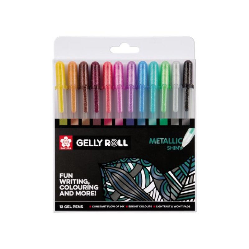 Sakura POXPGBMET12 stylo à encre gel Stylos à encre gel avec bouchon Fin Métallique, Multicolore 12 pièce(s)