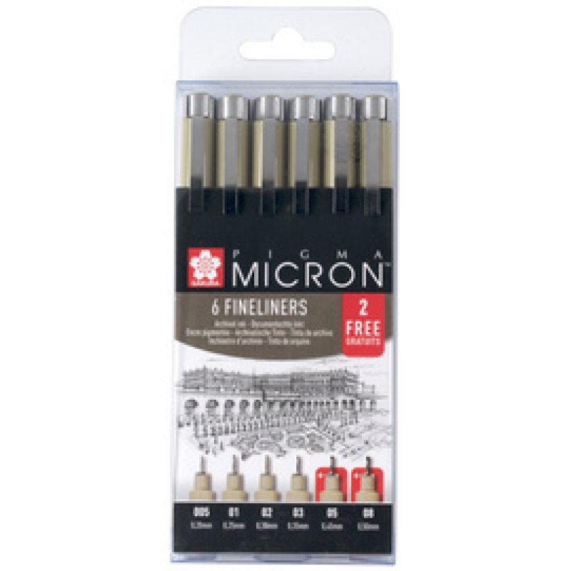 SAKURA Fineliner PIGMA MICRON, schwarz, 4 2 GRATIS