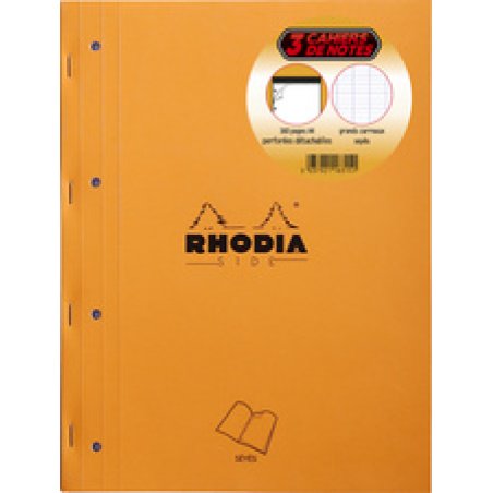 RHODIA Bloc de cours, format A4, quadrillé, orange, lot de 3