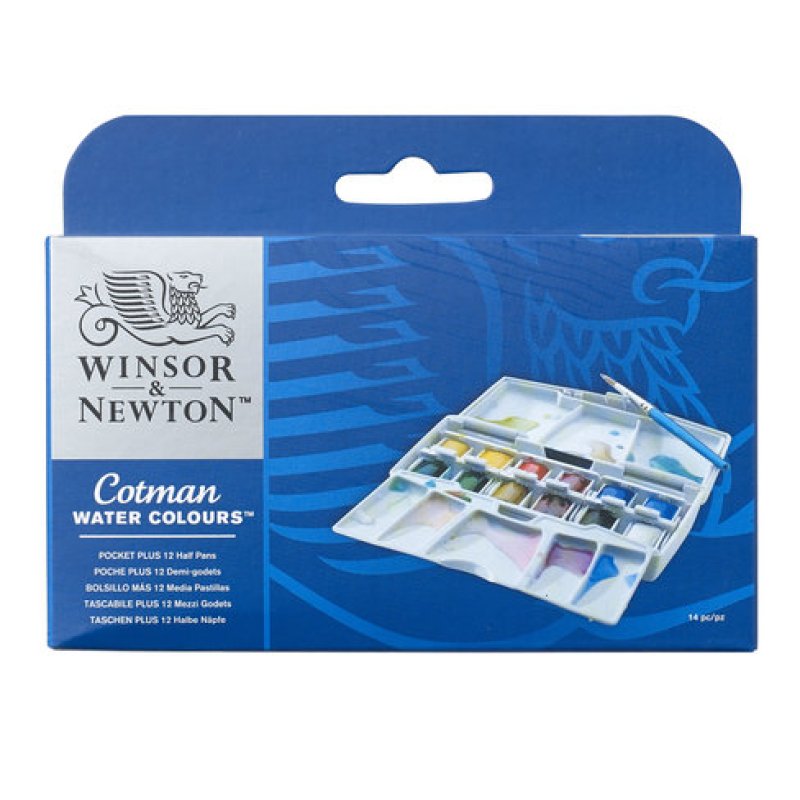 Winsor & Newton 0390373 peinture à l'eau Bleu, Marron, Vert, Orange, Rouge, Blanc, Jaune Palette 12 pièce(s)