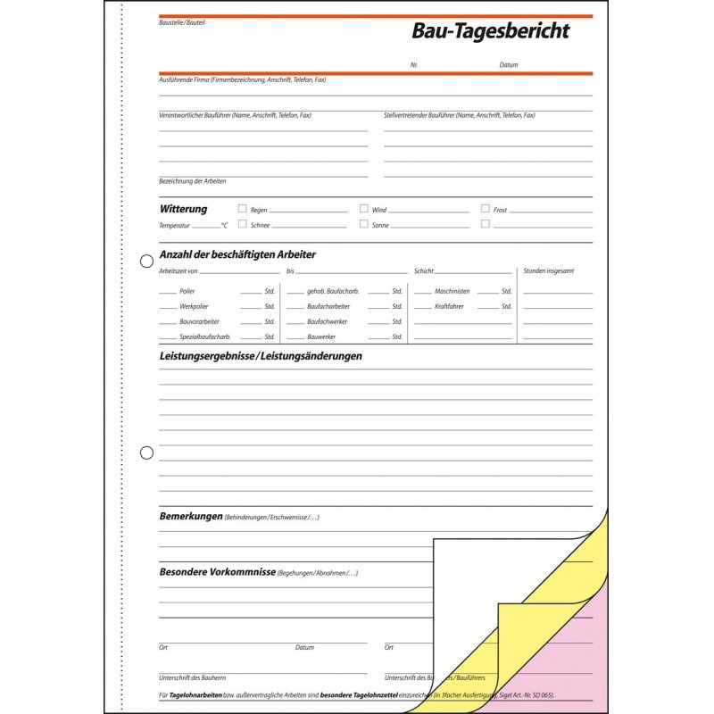 sigel Formularbuch "Bautagebuch", A4, 3 x 40 Blatt, SD