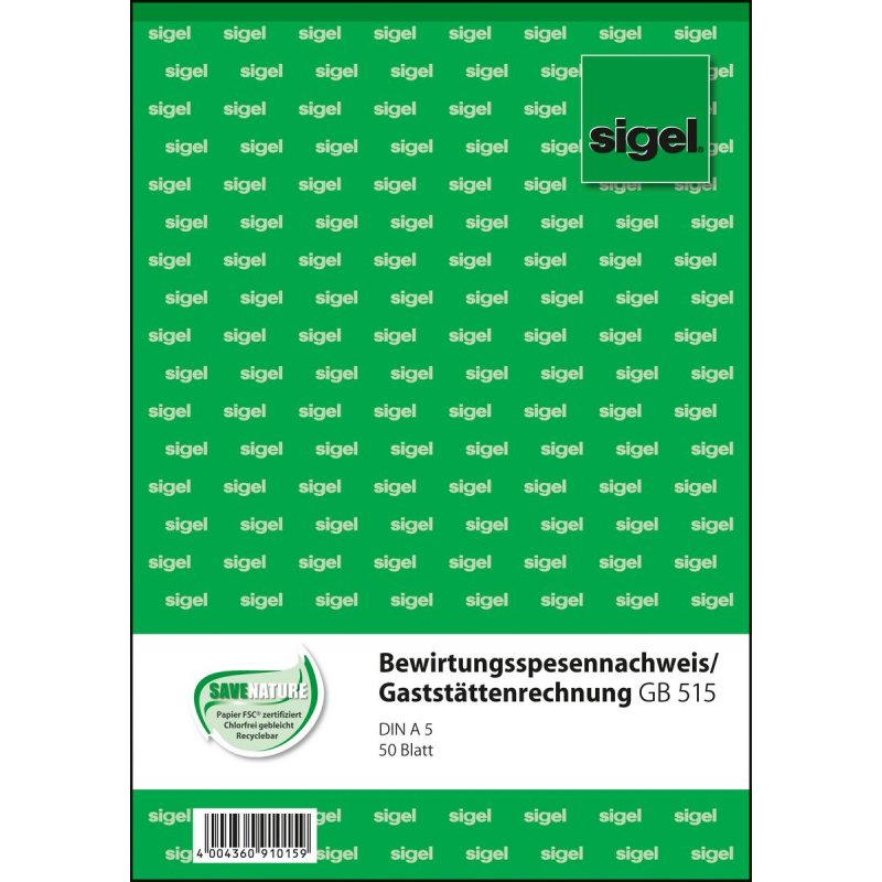 sigel Formularbuch "Bewirtungsspesennachweis", A5, 50 Blatt