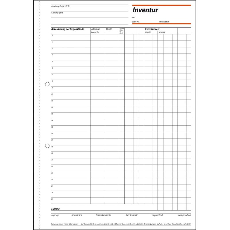 sigel Formularbuch "Inventurbuch", A4, 50 Blatt